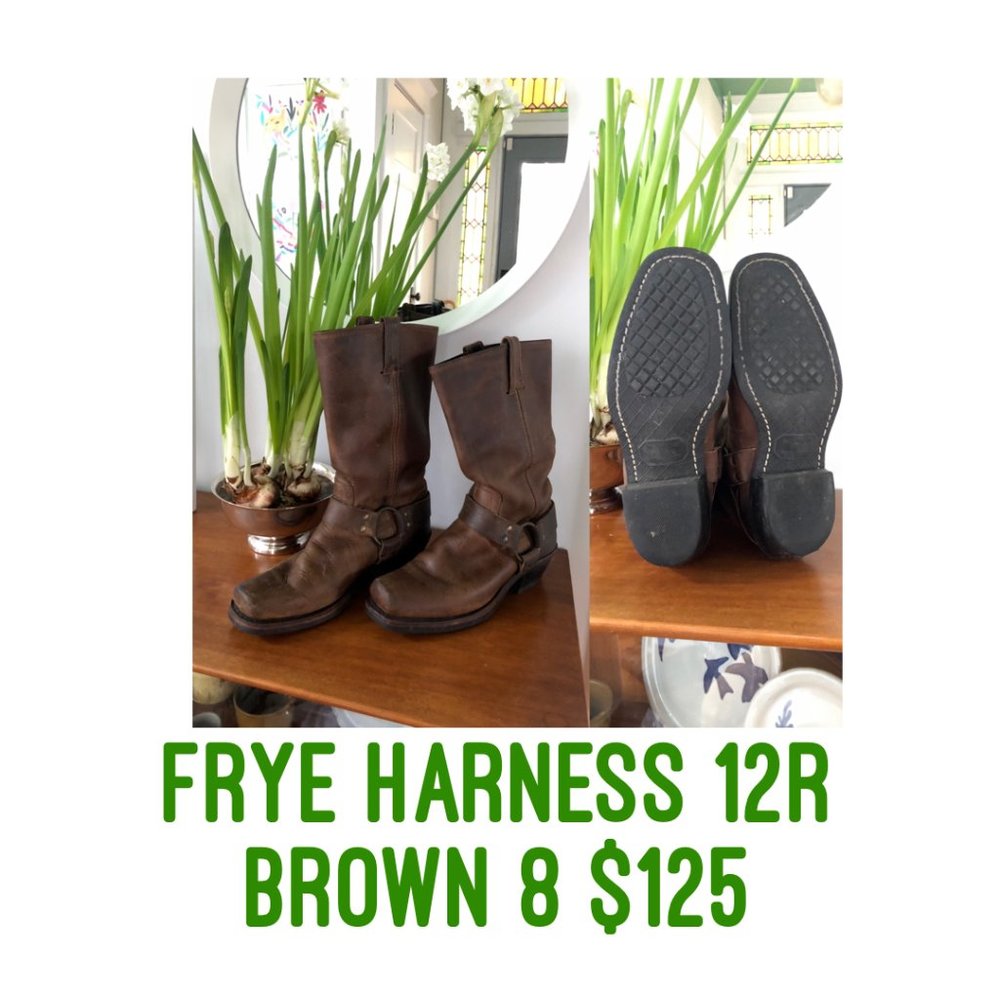 Frye Harness Boots, Brown, Size 8